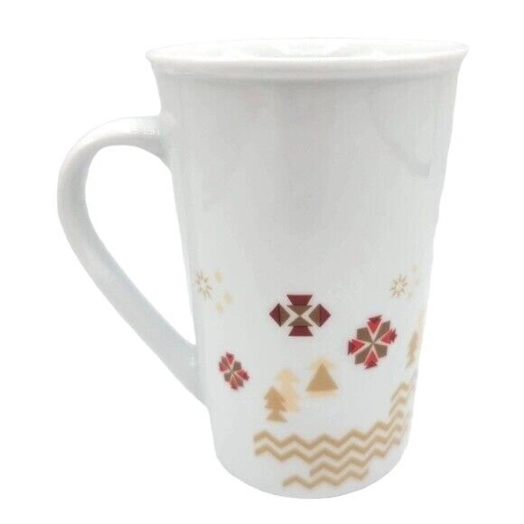 Starbucks Snowflakes Holiday Mug White 12oz 4.75" Red Houses Trees Christmas - Picture 4 of 10
